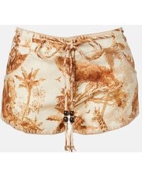 Zimmermann - Indra Beaded Printed Linen Shorts - Lyst