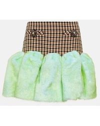 Area - Checked Wool And Cotton Miniskirt - Lyst