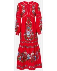 FARM Rio - Vestido Midi En Mezcla De Lino Floral - Lyst