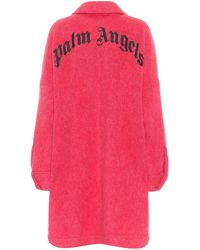 Palm Angels Manteau en laine vierge à logo - Rose