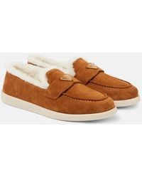 Prada - Saint Tropez Shearling-Lined Suede Loafers - Lyst