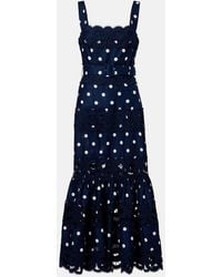 Self-Portrait - Polka-Dot Linen And Cotton Midi Dress - Lyst