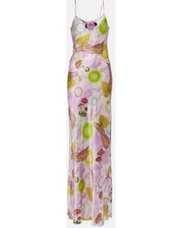 Rodarte - Floral-applique Printed Silk Slip Dress - Lyst
