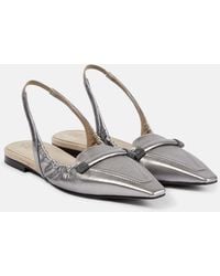 Brunello Cucinelli - Metallic Leather Slingback Flats - Lyst