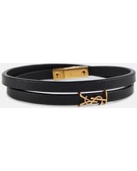 Saint Laurent - Ysl Logo Leather Bracelet - Lyst