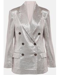 Brunello Cucinelli - Double-Breasted Metallic Linen-Blend Blazer - Lyst
