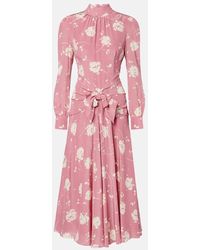 Alessandra Rich - Bow-Detail Floral Silk Midi Dress - Lyst