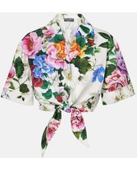 Dolce & Gabbana - Cropped Floral Print Shirt With Classic Collar - Lyst