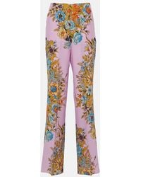 Etro - Pantalones anchos de seda floral de tiro alto - Lyst