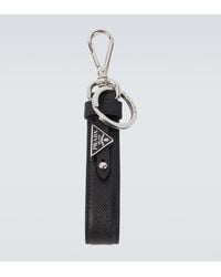 Prada - Saffiano Logo Leather Keychain - Lyst