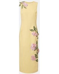Oscar de la Renta - Floral-Applique Wool-Blend Midi Dress - Lyst