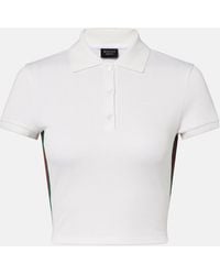 Gucci - Web Stripe Ribbed-Knit Cropped Polo Shirt - Lyst