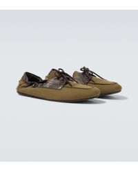Prada - Shuffle Leather-Trimmed Canvas Boat Shoes - Lyst