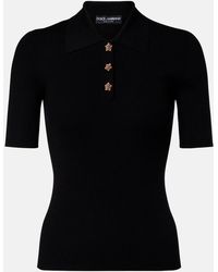 Dolce & Gabbana - Embellished Ribbed-Knit Polo Shirt - Lyst