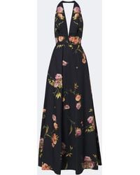 Elie Saab - Floral Pleated Cotton Poplin Maxi Dress - Lyst