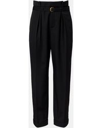 Chloé - Belted Pleated Virgin Wool Tapered Pants - Lyst