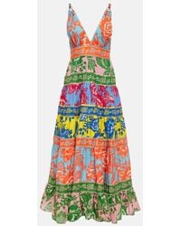 FARM Rio - Printed Tiered Cotton Midi Dress - Lyst