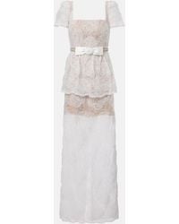 Self-Portrait - Bow-Detail Tulle Lace Maxi Dress - Lyst