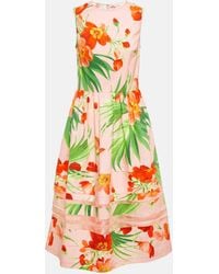 Carolina Herrera - Printed Cotton-blend Midi Dress - Lyst