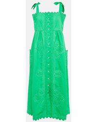 Juliet Dunn - Embroidered Cotton Poplin Midi Dress - Lyst