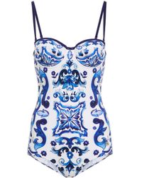 Dolce & Gabbana Bañador con estampado maiolica - Azul