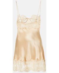Saint Laurent - Lace-Trimmed Silk Satin Slip Dress - Lyst