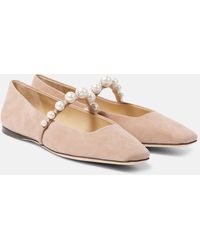 Jimmy Choo - Ade Embellished Suede Mary Jane Flats - Lyst