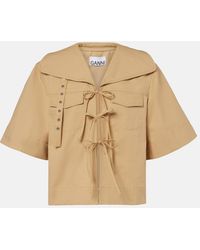 Ganni - Bow-Detail Cotton And Linen Top - Lyst
