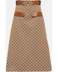 Gucci - Aria Embellished Leather-trimmed Printed Cotton-blend Canvas Midi Skirt - Lyst