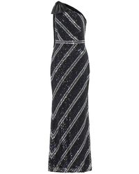 Marchesa notte Abito lungo monospalla con paillettes - Blu