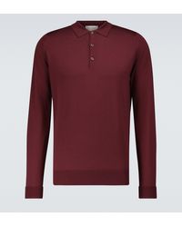 John Smedley Langarm-Poloshirt Cotswold - Rot