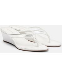 Veronica Beard - Clea Leather-Trimmed Wedge Thong Sandals - Lyst