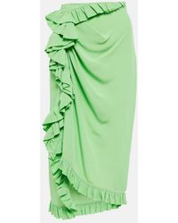 Dries Van Noten - Ruffle-Trimmed Crepe Midi Skirt - Lyst