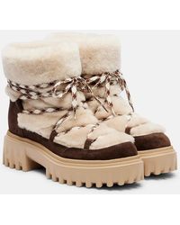 Hogan - Suede And Shearling Lace-Up Boots - Lyst