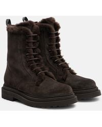 Brunello Cucinelli - Monili Shearling-Trimmed Suede Lace-Up Boots - Lyst