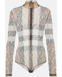 Burberry - Checked Lace Bodysuit - Lyst
