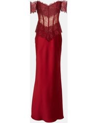 Rasario - Corset Off-shoulder Lace And Satin Gown - Lyst