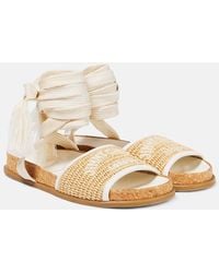 Jimmy Choo - Gal Embroidered Leather-trimmed Raffia Sandals - Lyst