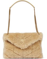 Saint Laurent Leather Furry Bag In Shearling in Natural | Lyst