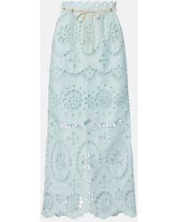 Zimmermann - Awaken Embroidered Linen Midi Skirt - Lyst