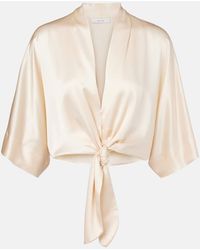 The Sei - Cropped Silk Satin Wrap Blouse - Lyst