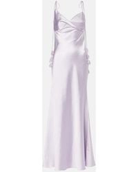 Self-Portrait - Floral-Applique Satin Maxi Dress - Lyst