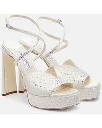Jimmy Choo - Karli Embellished Satin Platform Sandals - Lyst