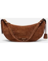 Prada - Demi-Lune Large Suede Shoulder Bag - Lyst
