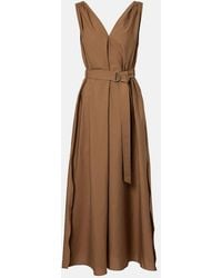Brunello Cucinelli - Vestido Midi En Mezcla De Algodon Con Cinturon - Lyst