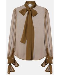 Saint Laurent - Tie-Neck Silk Blouse - Lyst