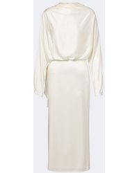 STAUD - Phoebe Draped Silk-Blend Midi Dress - Lyst