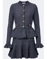 Self-Portrait - Knitted Peplum Cotton And Wool-Blend Minidress - Lyst