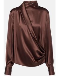 Brunello Cucinelli - Draped Silk-Blend Satin Blouse - Lyst