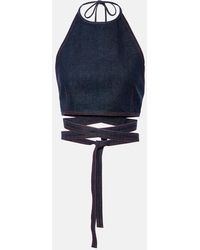 Alaïa - Halterneck Denim Crop Top - Lyst